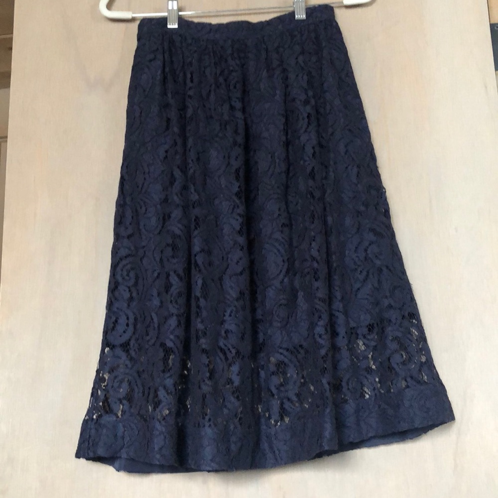 J. Crew Navy/Evening Blue Lace midi Skirt size 2 EUC